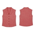 thumbnail image 2 of Women's Summer Gingham Sleeveless Button Down Shirt Office Collared Blouses with Pleated Front Casual Basic Trendy Business Tank Tops Beach Vacation Clothes, Watermelon Red XL, 2 of 8
