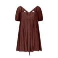thumbnail image 4 of Ovzne Robes pour Femmes Robe Femmes Femmes Couleur Unie devant Plissé Dos Lacé Manche à Boutons Robe Jupe Mini Robe de Vacances Liquidation, 4 of 7