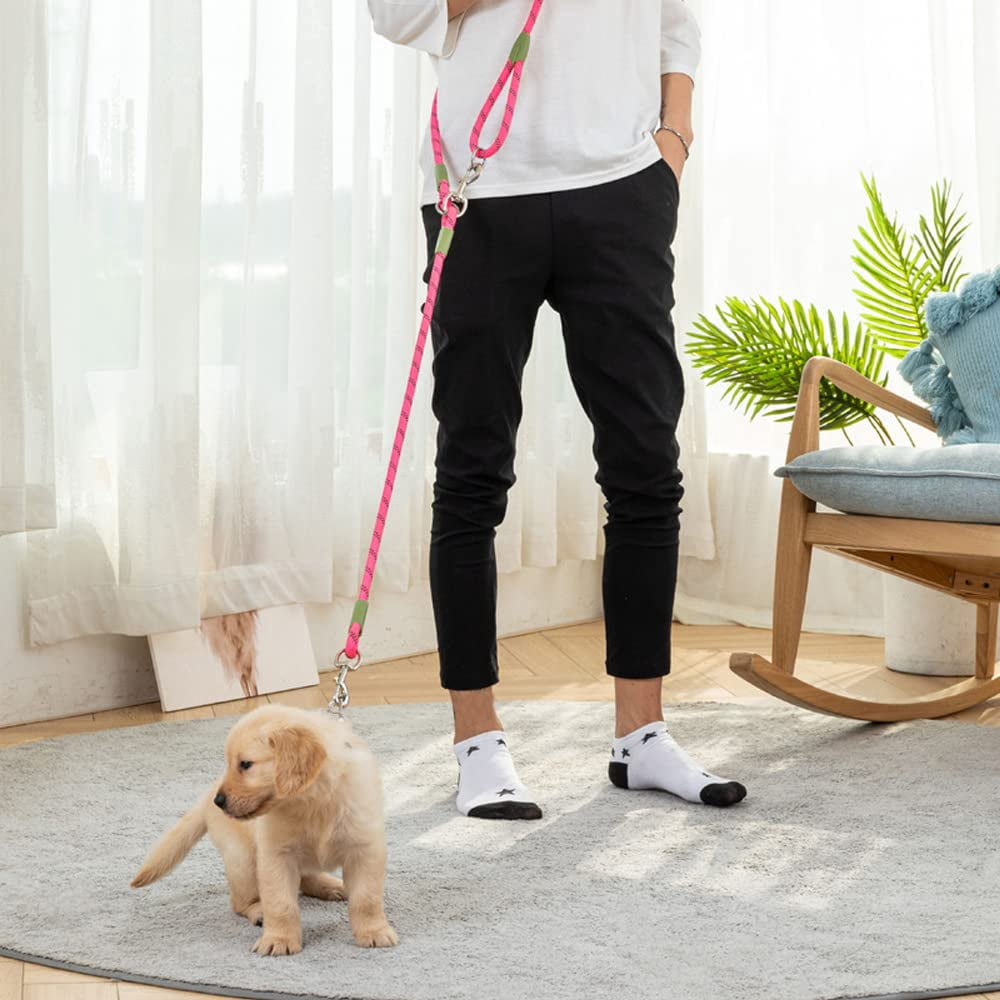 Hands free dog leash for off-road dog running, dog leash for hiking training, hands-free pet leash, heavy-duty reflective pet walking strap (pink 250cm long 1.2m)
