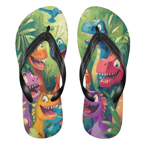 Unisex Comfort Flip Flops Summer Thong Sandals Non Slip Soles Flip Flop for Beach, Pool, and Daily Wear Colorful Cartoon Dinosaurs XS