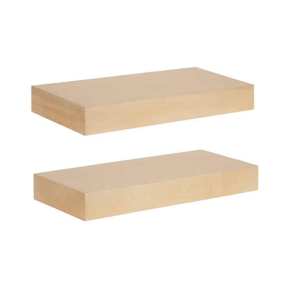 Kate and Laurel Havlock Modern Natural Floating Shelves, Set of 2, 18 x 8, Natural Wood, Mid-Century Bathroom and Kitchen Shelves for Storage and DisplayDecor