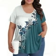 thumbnail image 5 of TQWQT Womens Plus Size Tops 4x-5x Summer Crew Neck T Shirts Floral Print T-Shirt Short Sleeve Ladies Tops and Blouses Loose Casual Curvy Women Clothes Army Green L, 5 of 5