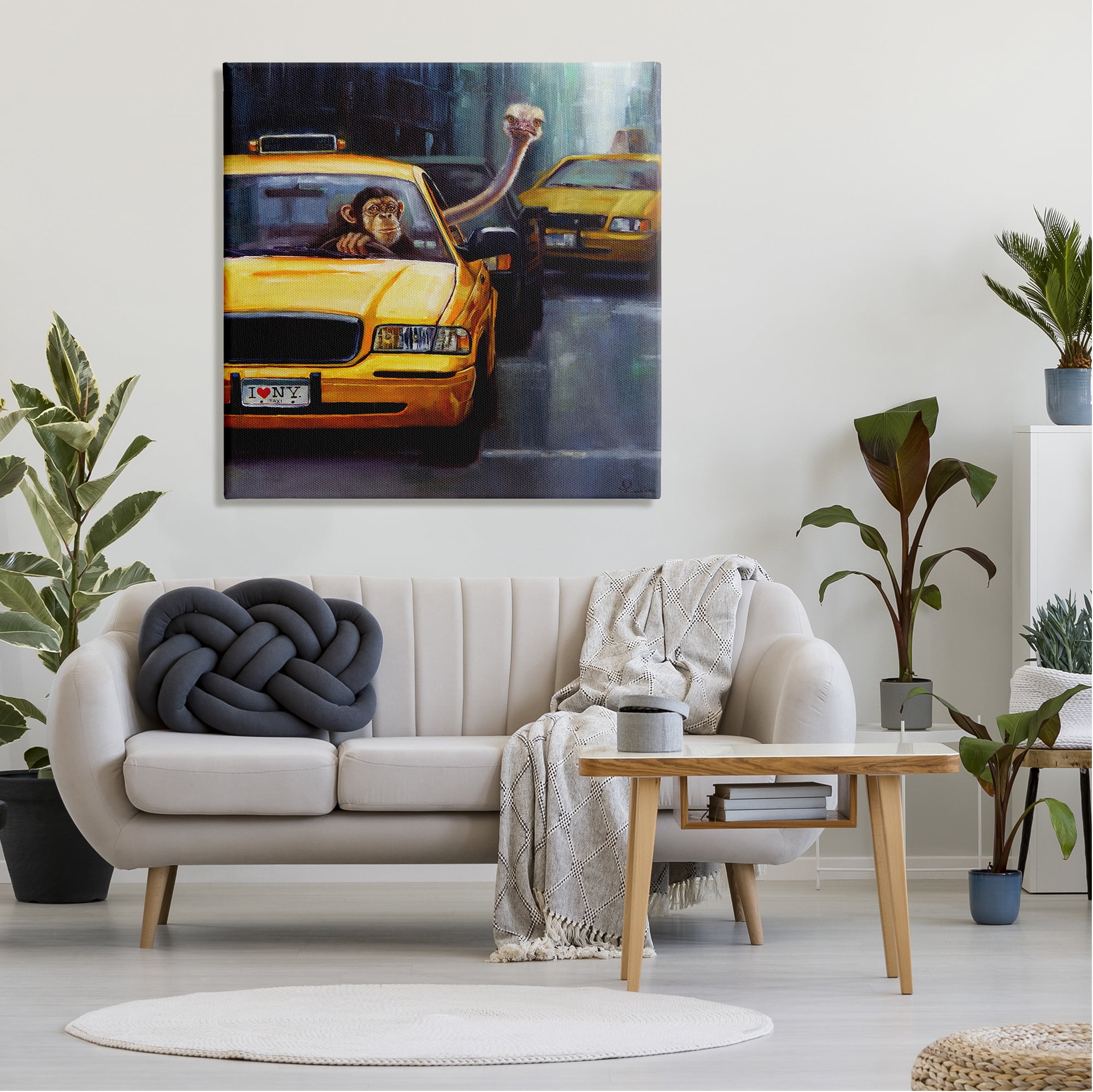 Stupell Industries Quirky Ostrich Monkey Taxi New York Traffic Canvas Wall Art, 36 x 36, Design by Lucia Heffernan