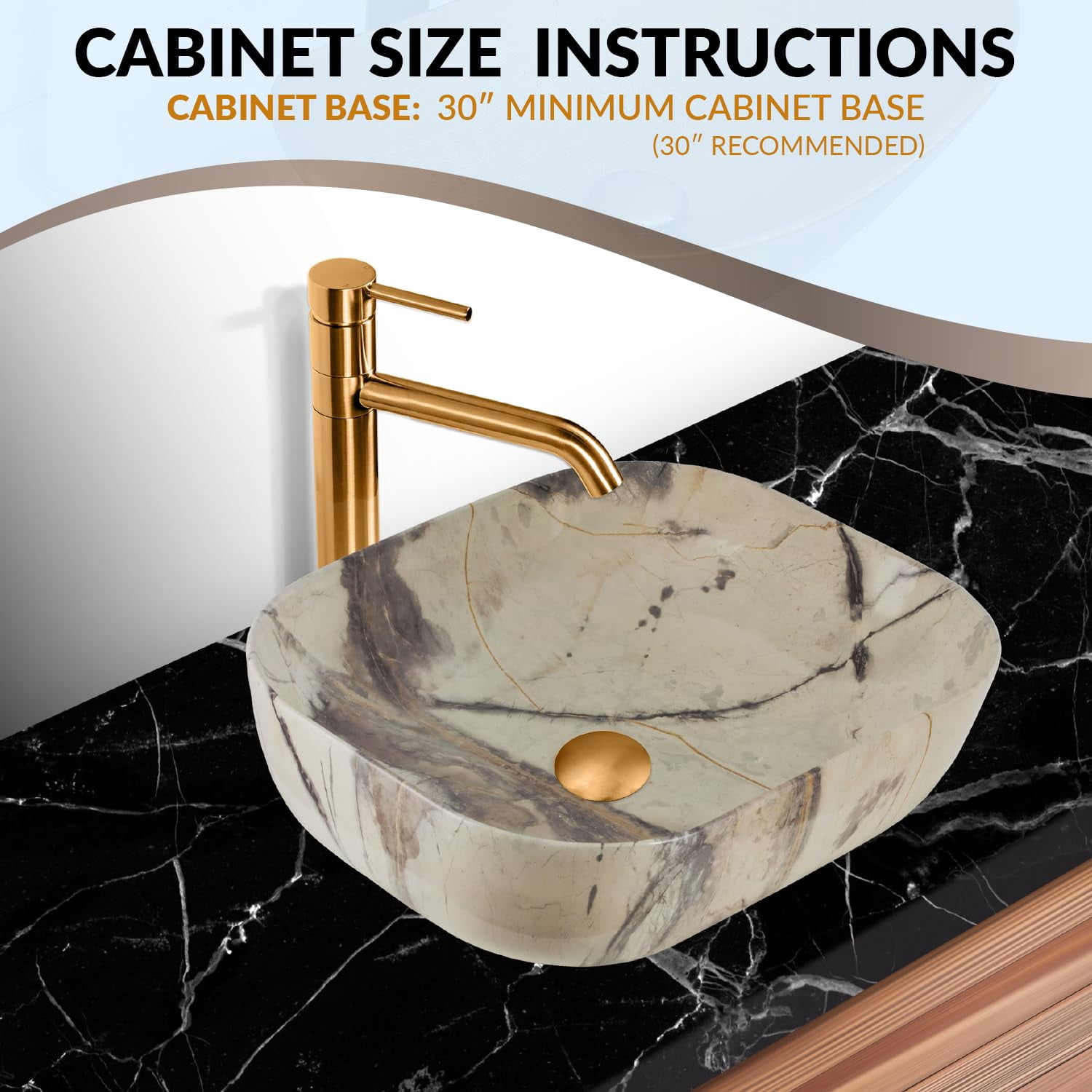 Strictly Sinks 20" Bathroom Vessel Sink Calacatta Marble Design Ceramic Countertop Luxurious Sink