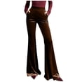 thumbnail image 2 of Pincandy Women's Solid Color Velour Pants - Elastic Waist, Loose Flared Wide Leg Fit with Pockets, Comfortable for Loungewear & Casual Activities, 2 of 7
