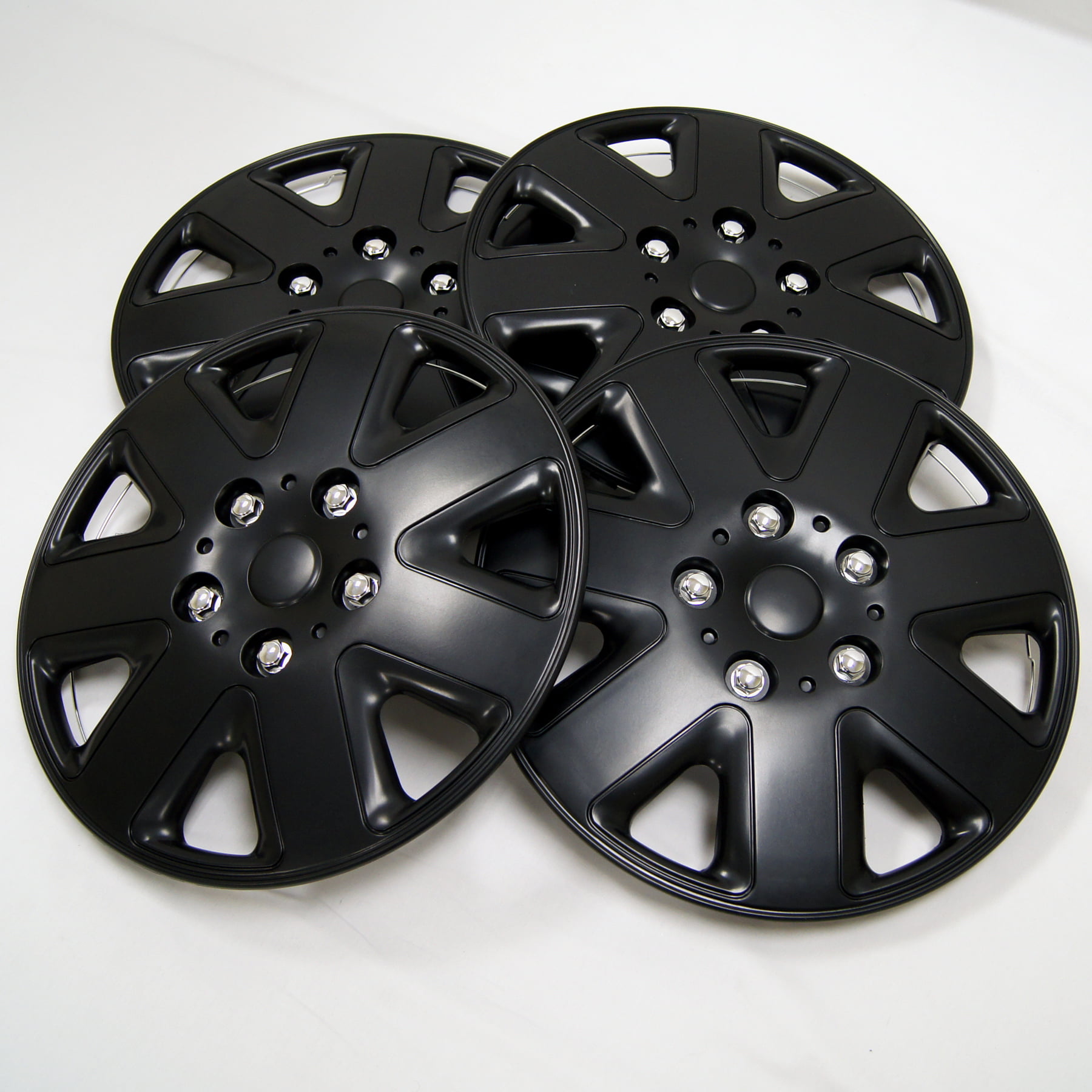TuningPros WSC-026B16 Hubcaps Wheel Skin Cover 16-Inches Matte Black Set of 4 
