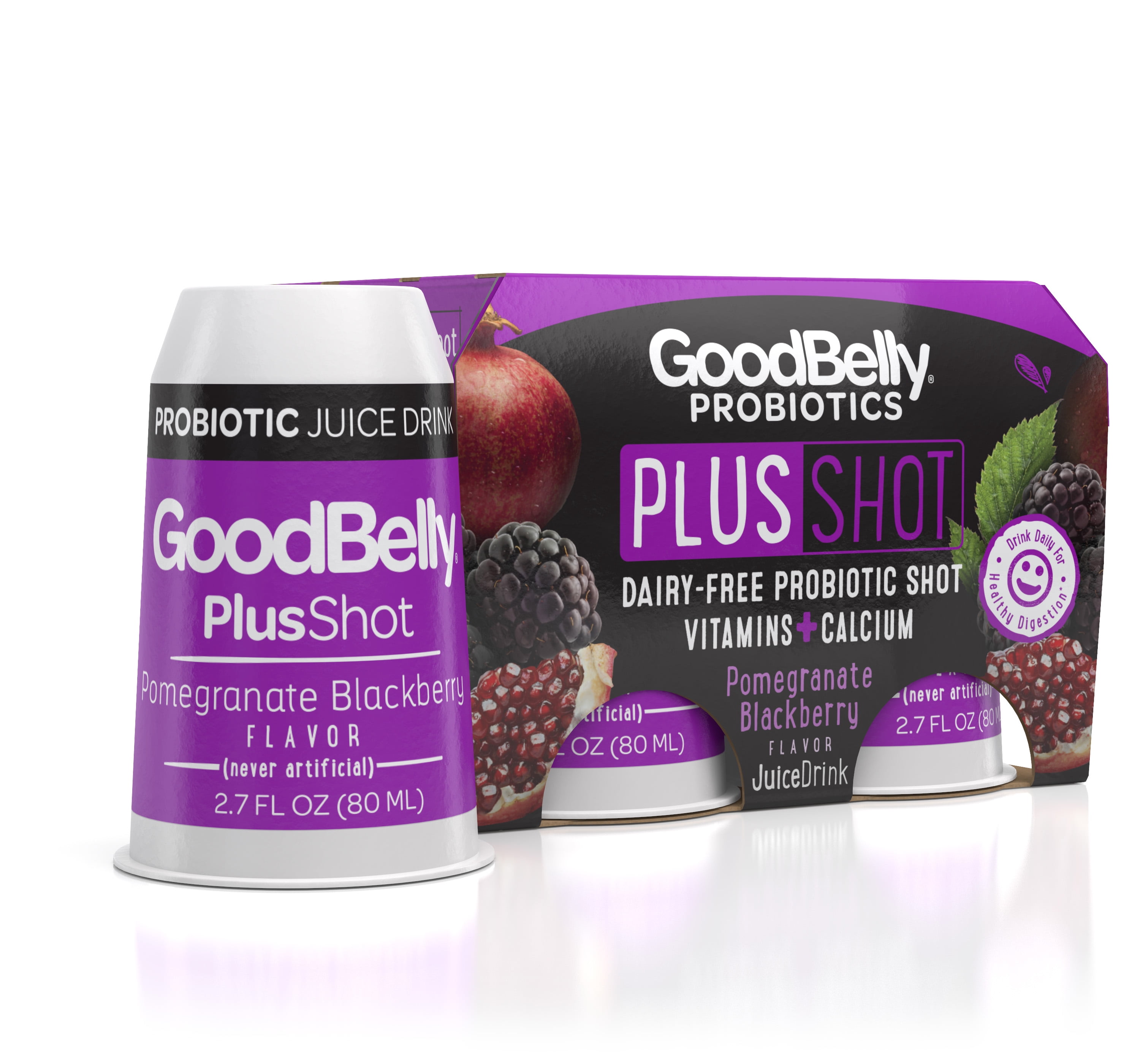 Goodbelly Plus Shot DairyFree Pomegranate Blackberry Probiotic Juice