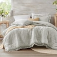 thumbnail image 6 of Degrees of Comfort Gray Ruffle Bedding Set, Shabby Chic Farmhouse King Size Comforter, Boho Fluffy Cozy Washed Microfiber Bed Sets, 3 Piece with Ruffled Pillow Shams, 6 of 15