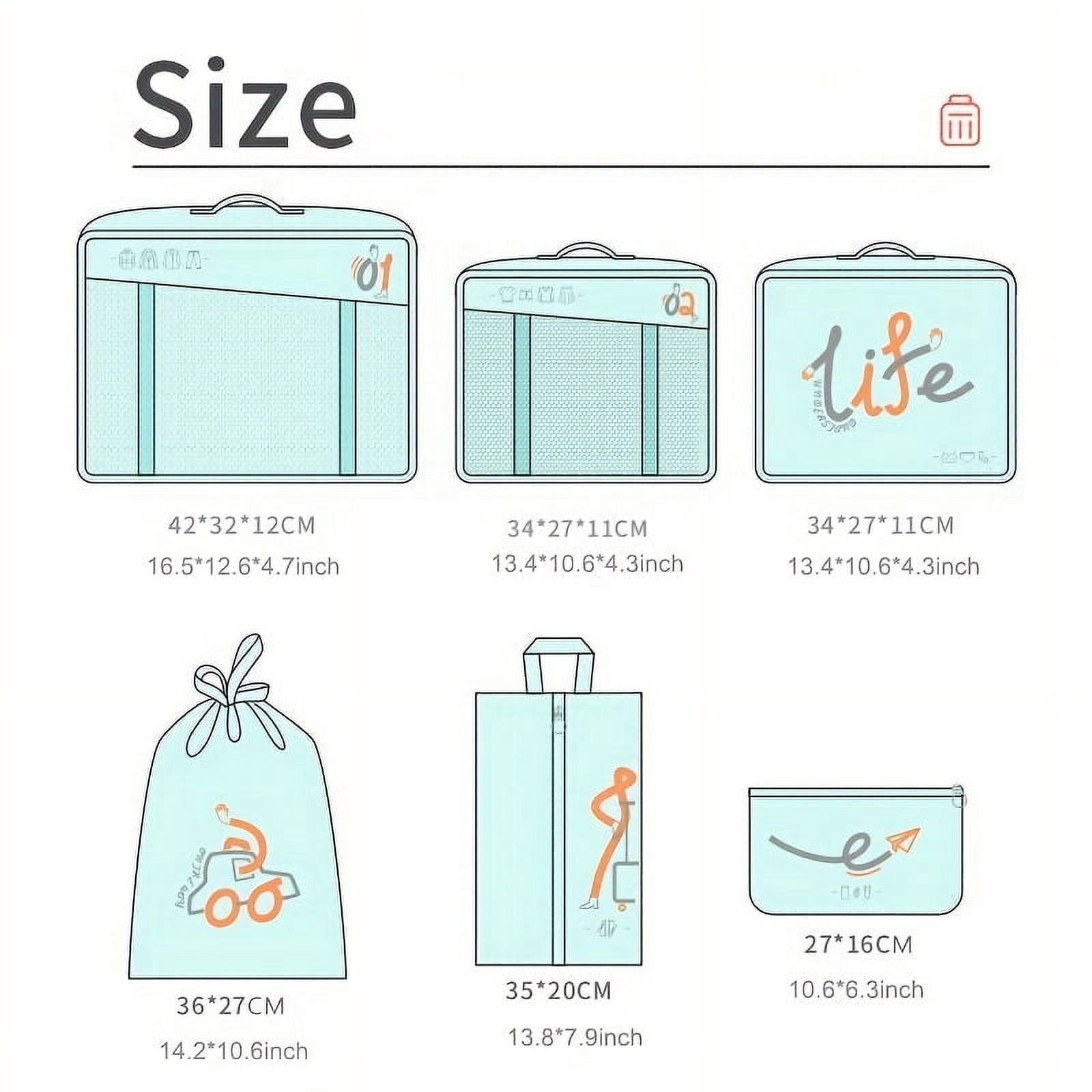 6pcs Travel Luggage Packing Cubes, Portable Clothes Storage Bag, Foldable Underwear Organizer Laundry Pouch