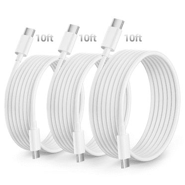 Bkayp USB C to USB C Cable [3 Pack 10ft] Type-C Charger Cord, 3A Fast Charging Cable Compatible with iPhone 16/15, Samsung Galaxy S24/S23/S22/S21, White
