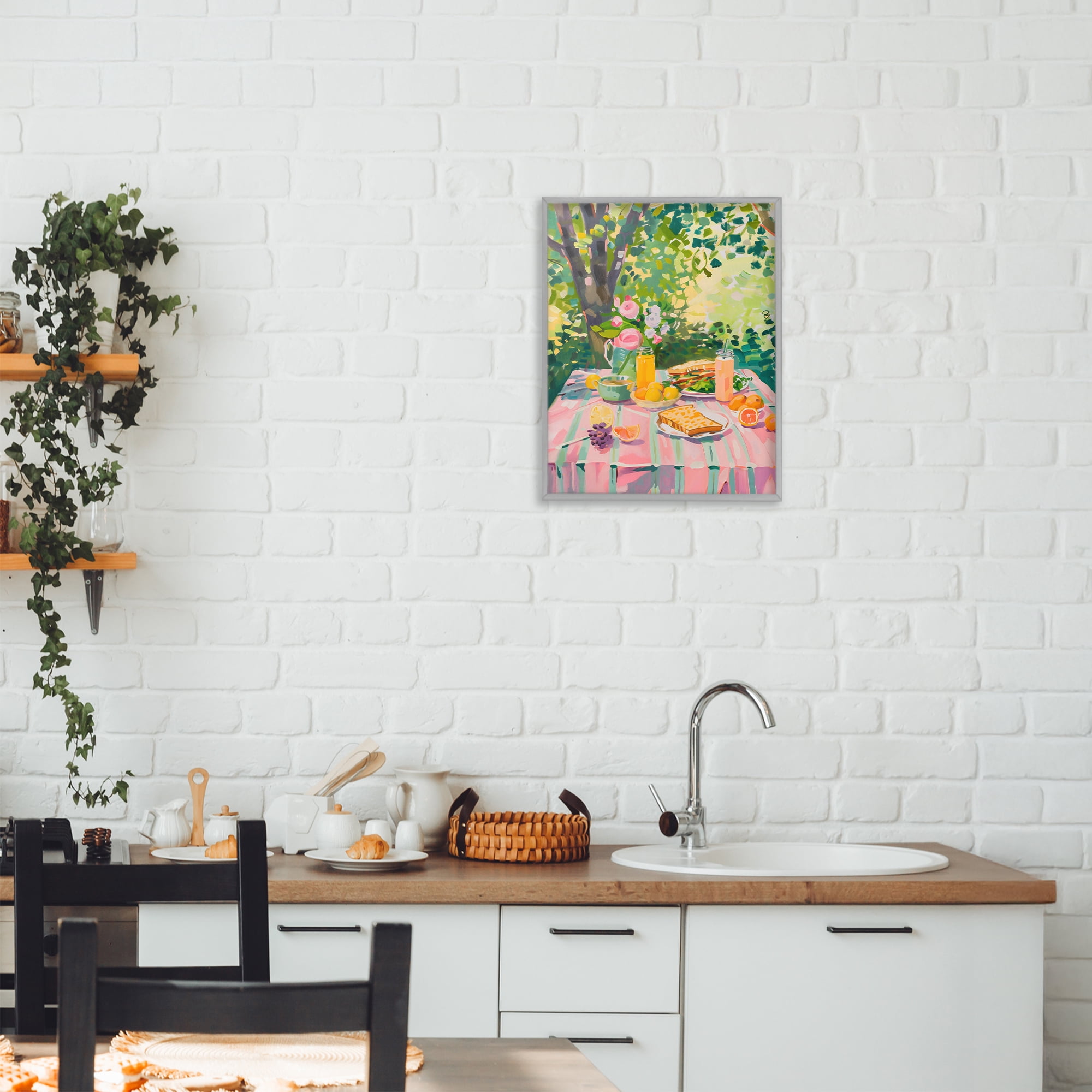 Stupell Industries Breakfast Picnic in Garden Gray Framed Giclee Art, design by The Prints Vibe