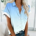 thumbnail image 2 of New Summer Arrivals Olyvenn Going Out Tops for Women Short Sleeve V Neck Button Down Shirts 2025 Casual Business Gradient Basic Summer Shirt Blue XXXXL, 2 of 5