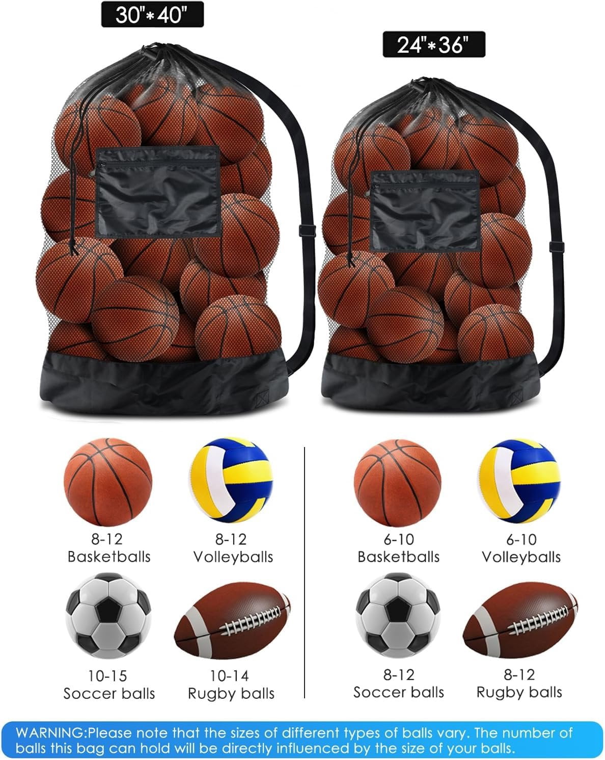 Mesh Ball Bag, Drawstring Socce Bag for , Use for Basketball, Volleyball, Baseball, Mesh Equipmenbag with Adjustable and Portable Strap