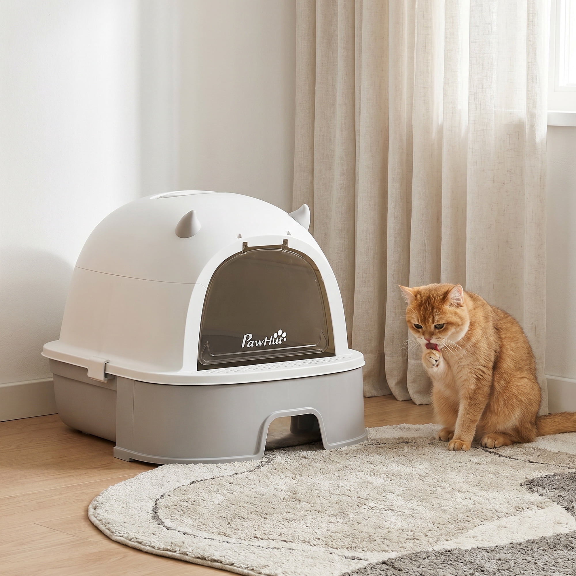 PawHut Stainless Steel Cat Litter Box Easy to Clean Kitty Litter Box with Slide-Out Tray Large Gray