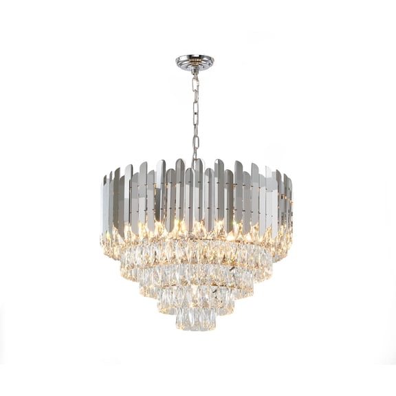 Design Living 11-Light D24'' Chrome Stainless Steel Frame Chandelier with Clear Hanging Crystals