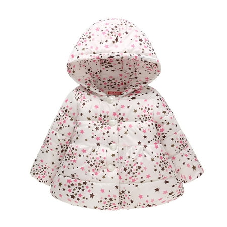 

Kids Coat Winter Jacket Girls Hooded Prints Toddler Outwear Windproof Botton Warm Thick Girls Coat Jacket Warm Outwear For 18-24 Months