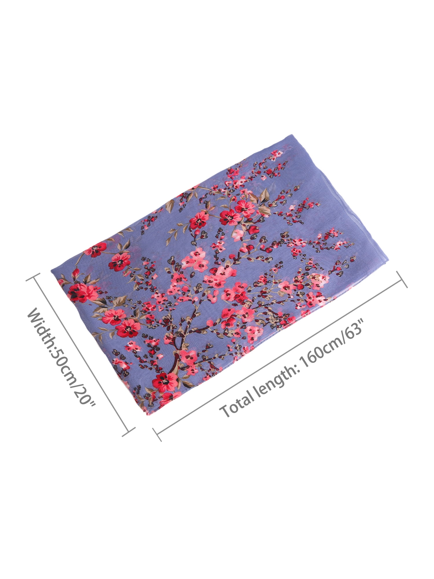 Unique Bargains Chiffon Long Chiffon Shawls Beach Scarf Silk Scarf Floral Print Scarves Denim Blue