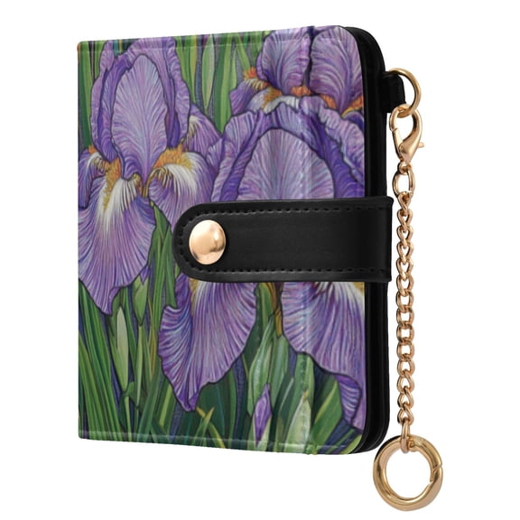 Qxltty Purple Iris Ladies Wallet Rfid Slim Thin Compact Credit Card Women Wallet Zipper Coin Pocket and ID Window for Female Gifts