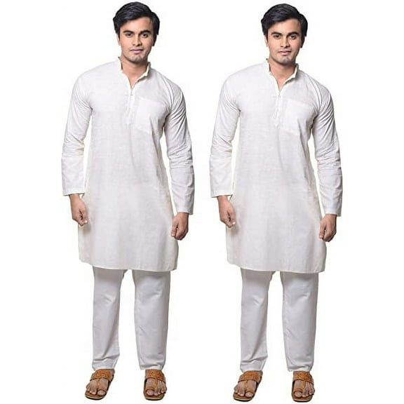 Royal Kurta Men's White 100% Pure Cotton Kurta Pyajma Set Of 2