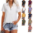 thumbnail image 4 of Blusa con abertura lateral, blusa con cremallera, cuello en V, manga corta, blusas casuales holgadas, parte superior de la línea, 4 of 6