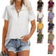 thumbnail image 4 of Blusa Cremallera Cuello En V Abertura Lateral Color Puro Casual Suelto Manga Corta Tops para Mujer Blanco XL, 4 of 6