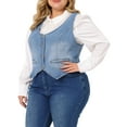 thumbnail image 4 of Unique Bargains Women's Plus Size Denim Jacket Button Up Vintage Jean Waistcoat Vest 4X Light Blue, 4 of 6