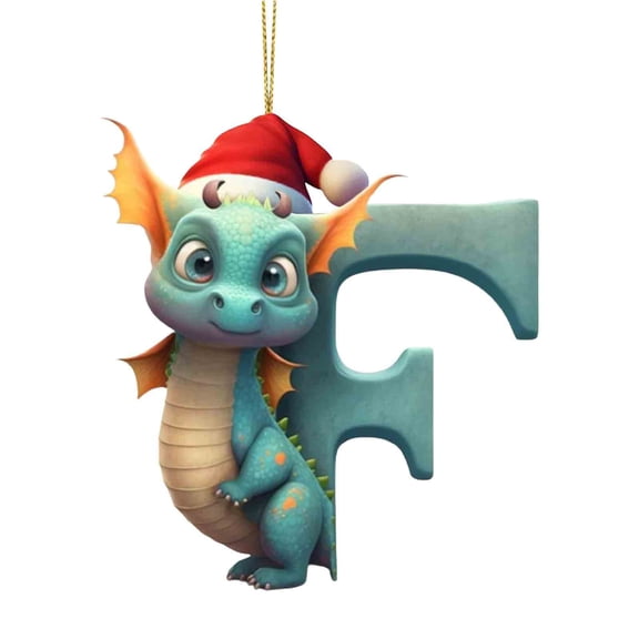 Lilixerw Small Dinosaur Letter Design Ornaments,Acrylic 26 Letter Pendants for Xmas Tree,Home Room Hanging Decor,3.15x3.15Inch,F