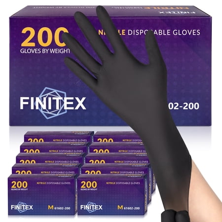 FINITEX Nitrile Disposable Gloves 2000 Count, Black Food Safe Gloves for Cooking, Food Prep, Powder-free, Latex-free, Textured Grip, Medium