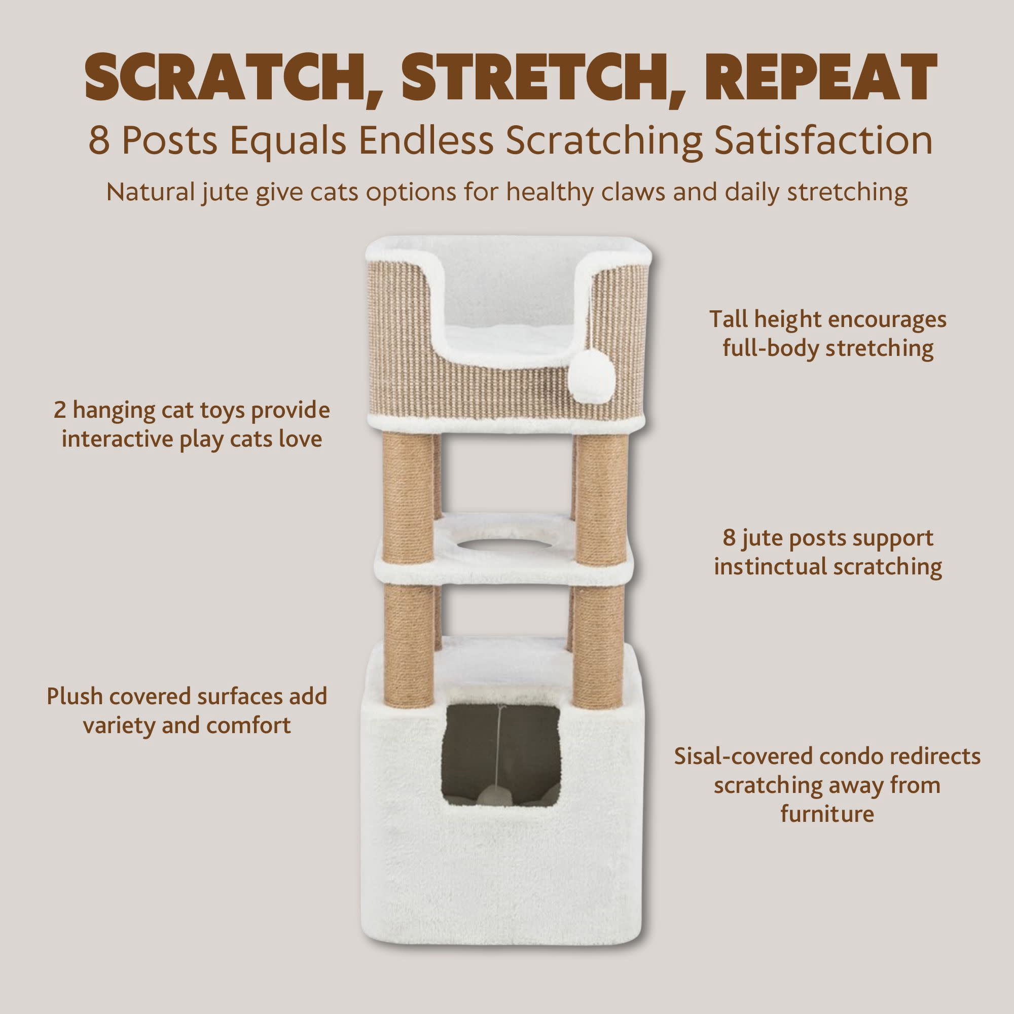 TRIXIE Lucano 39.8" Multi-Level Cat Tree with Sisal Scratching Posts, Condo & Hanging Cat Toy, Taupe