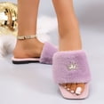thumbnail image 5 of Women Fluffy Faux Fur Rhinestone Crown Square Open Toe Slide Slippers Purple 5.5, 5 of 9