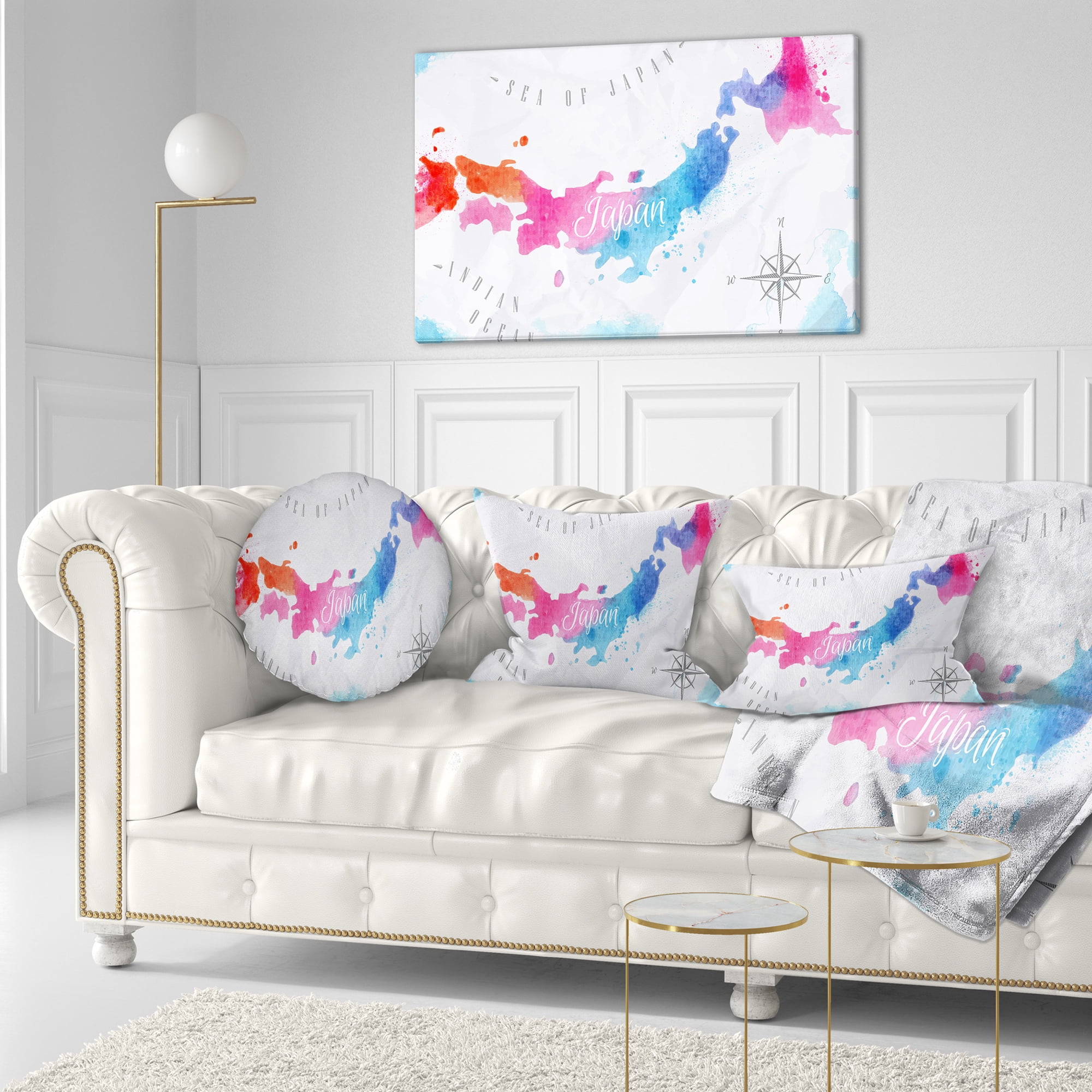 Designart Japan Map Watercolor - Abstract Throw Pillow - 12x20