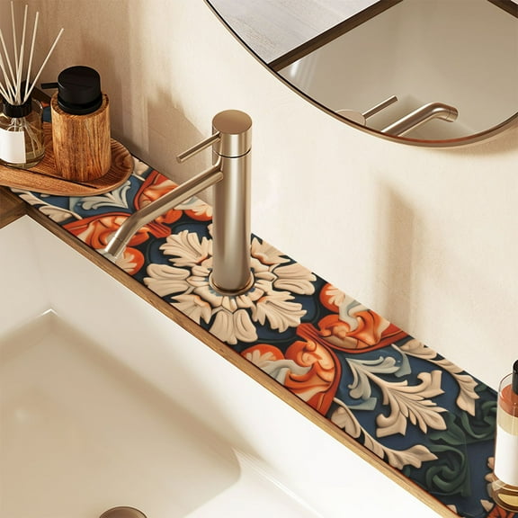 2 Pack Mandala Pattern Faucet Mat for Kitchen Sink 30'' Sink Splash Guard Mat Super Absorbent Fast Drying Drain Pad