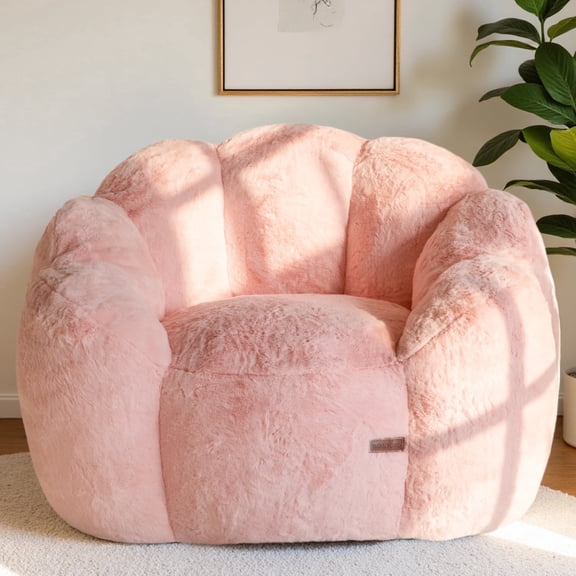 GOODONE Adult Bean Bag Chair,Flower Shaped Bean Bag Sofa,Super Soft Plush Reading Chair,High Elasticity Lazy Sofa,Suitable for Living Room and Bedroom,No Assembly Required,Pink,Single
