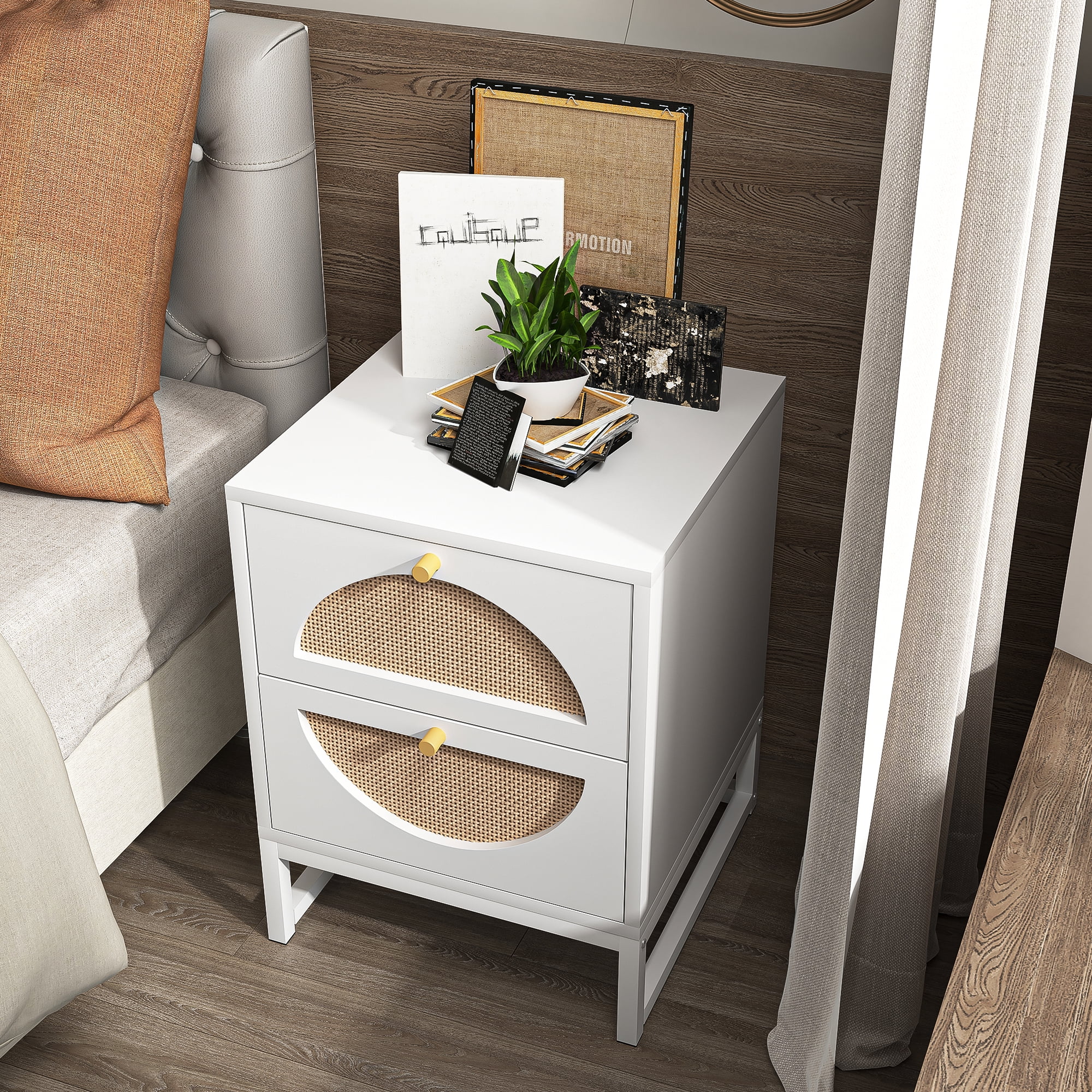 YYAo White Nightstand, Bedside Table with 2 Drawer for Bedroom, Night Table