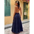 thumbnail image 2 of Womens Dark Blue Halter Maxi Dress Deep V-Neck Ruffle Hem Summer Vacation, 2 of 4