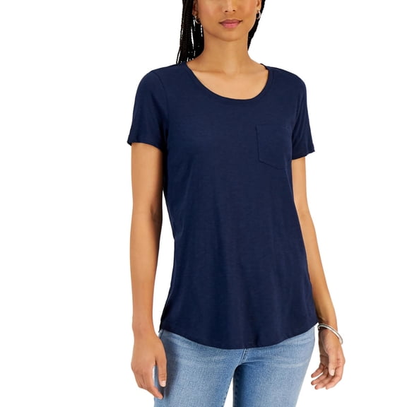 Style & Co Womens Pocket T-Shirt Industrial Blue M