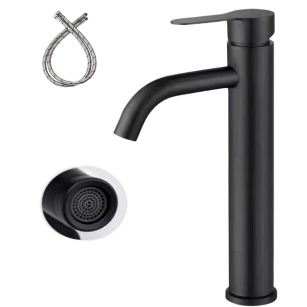 Mezcladora Para Lavabo de Baño - Caliente y Frío Llave Para Lavabo Baño, Grifo para lavabo de baño de Acero Inoxidable con 2 Mangueras. (Negro mate)