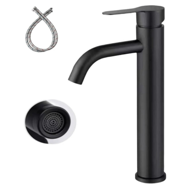 Mezcladora Para Lavabo de Baño - Caliente y Frío Llave Para Lavabo Baño, Grifo para lavabo de baño de Acero Inoxidable con 2 Mangueras. (Negro mate)