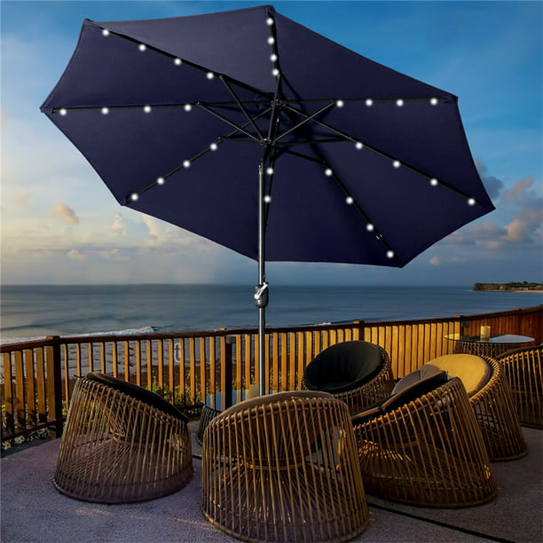 9 Ft Led Lighted Patio Outdoor Umbrella, Navy Blue Patio Umbrella 9 Ft