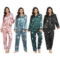 thumbnail image 5 of Women's Silk Satin Pajamas Set,Long Sleeve Loungewear Night Shirt Button Down Sleepwear with Long Soft Pajamas Pants,Two-piece Pj Set Ladies Classic Nightgown Pajamas,S-XL Black, 5 of 5