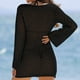 thumbnail image 4 of Vestido de playa de manga larga con escote en V y aberturas para mujer - Falda corta de protección solar para vacaciones, 4 of 7