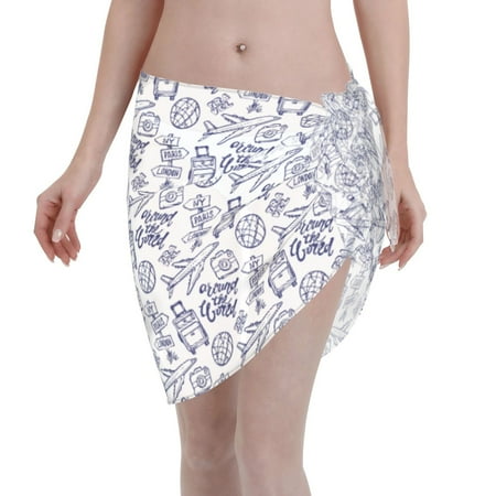 Qekee World Travel2 Women s Short Sarongs Cover Ups Sheer Bikini Wraps for Swimwear