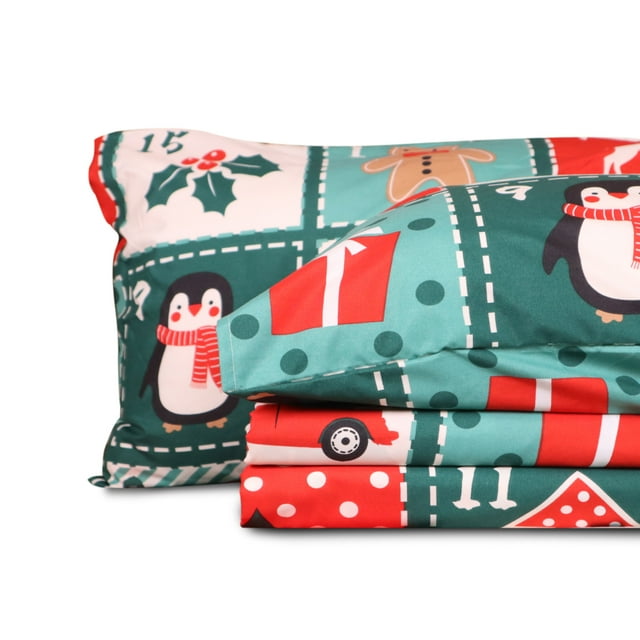 Gogreen Christmas Sheet Set 4PC Deep Pocket Queen Size Bedding Set, Breathable & Ultar Soft, Hotel Style Christmas Decor, Gifts for Kids, Women, Men - Christmas Collection