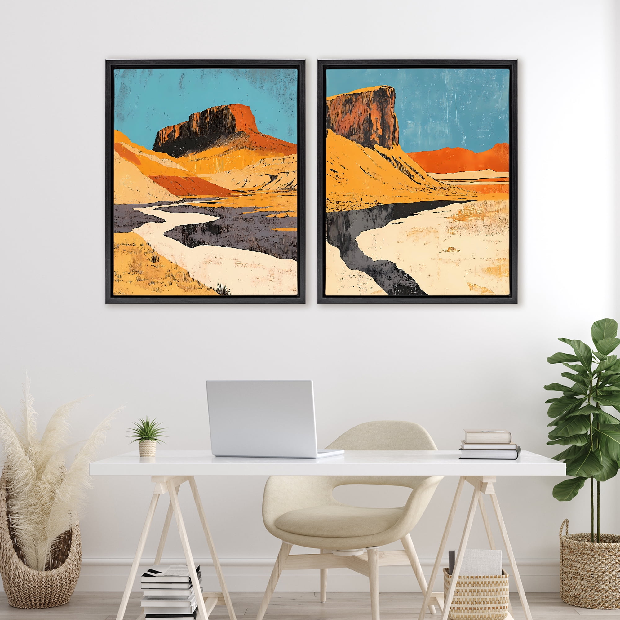 Stupell Industries Desert Canyon Pass 2 Piece Black Framed Floater Canvas Set, design by Walker Noble