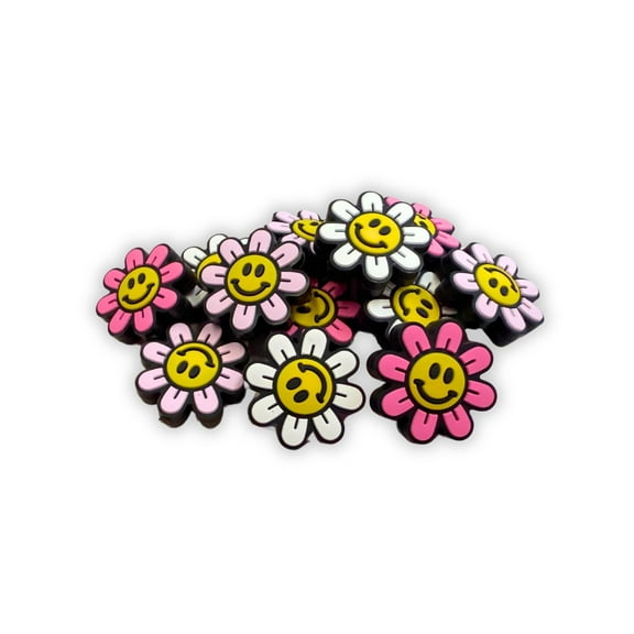 Smiley Face Daisy Flower Retro 90s Baby Silicone Focal Bead 12pk Assorted Mixed Bulk Hot Pink 3 Colors 4 Each for Beadable Pens Keychains Freshie Hangers