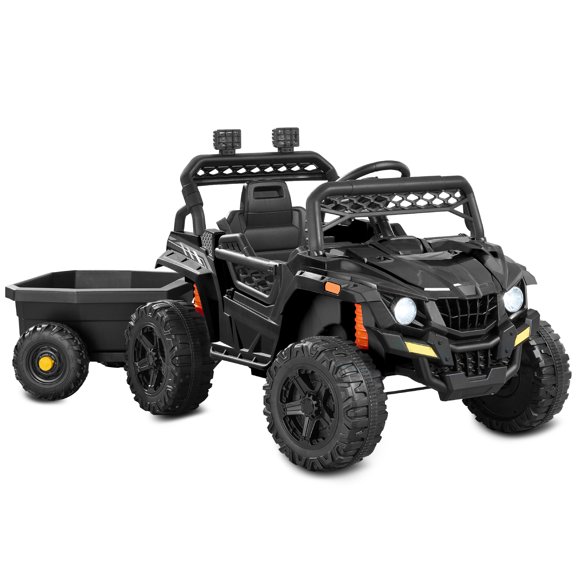 Best Choice Products Kids 12V Electric Ride-On UTV and Trailer w/ Parent Remote Control, LED Lights - Black