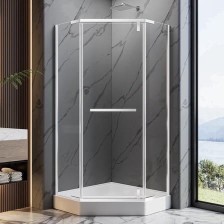 36 Corner Shower Door,36" W x 72" H Neo-Angle Corner Shower Enclosure,Frameless Pivot Shower Doors with 1/4” (6MM) SGCC Tempered Glass for Walk-in Shower,Chrome