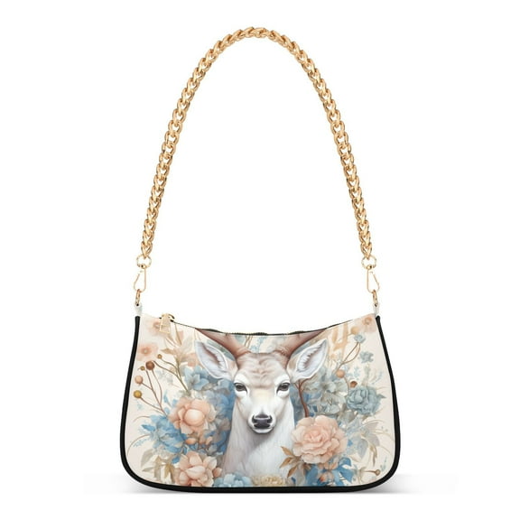 Deer Head Floral FlowersWomen Small Shoulder Bag Crossbody Tote Hobo Bags Purse Clutch Handbags with Chain Strap for Women
