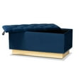 thumbnail image 2 of Powell Glam and Luxe Navy Blue Velvet Fabric Upholstered and Gold PU Leather Storage Ottoman, 2 of 5