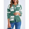 thumbnail image 3 of Bow Plaid Button Long Sleeve Women's Color Block Cardigan Knitted Jacket, 3 of 6